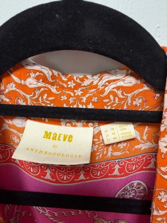 Women's Pink & Orange Printed Button-Up Shirt Maeve by Anthropologie - Picture 2 of 4